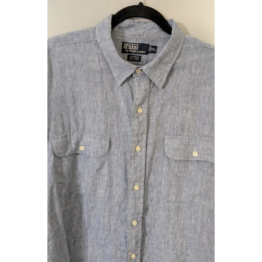 Polo Ralph Lauren Whitfield Men's Long Sleeve Button Down Linen Shirt Blue XXL